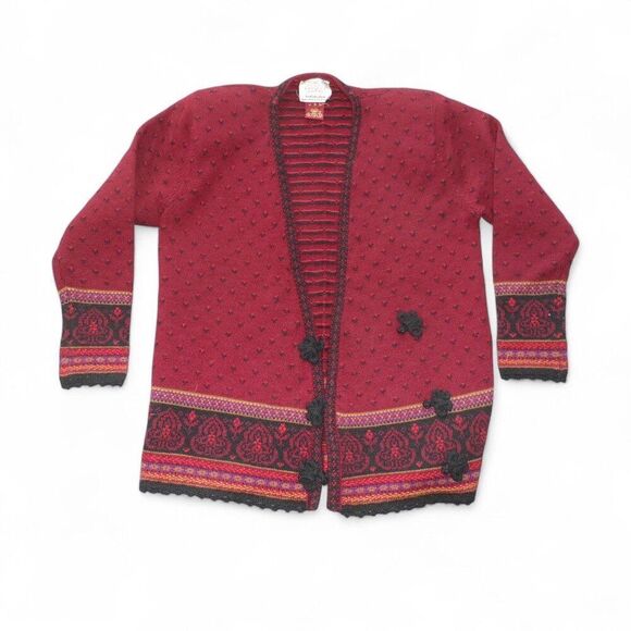 Susan Bristol Vintage Hand Embroidered Cardigan Sweater Women's S Burgundy Red - Picture 1 of 8